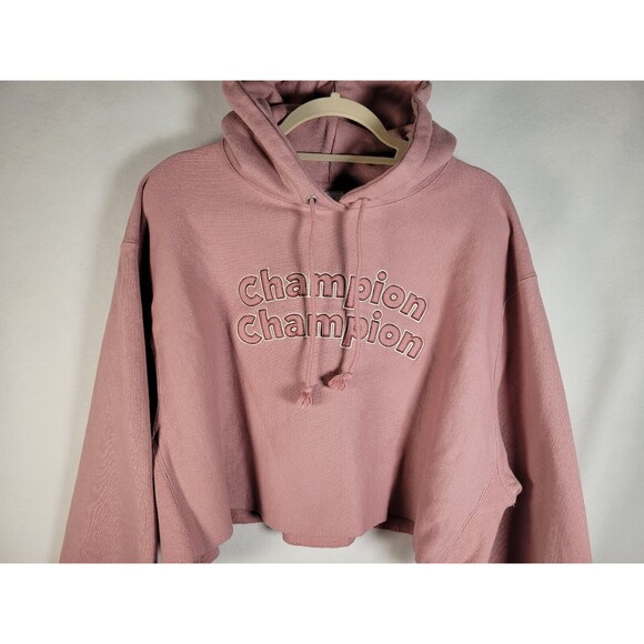 Champion Reverse Weave Cropped Cut-Off Hoodie  2X Triple Outline Logo Spellout - Picture 2 of 9